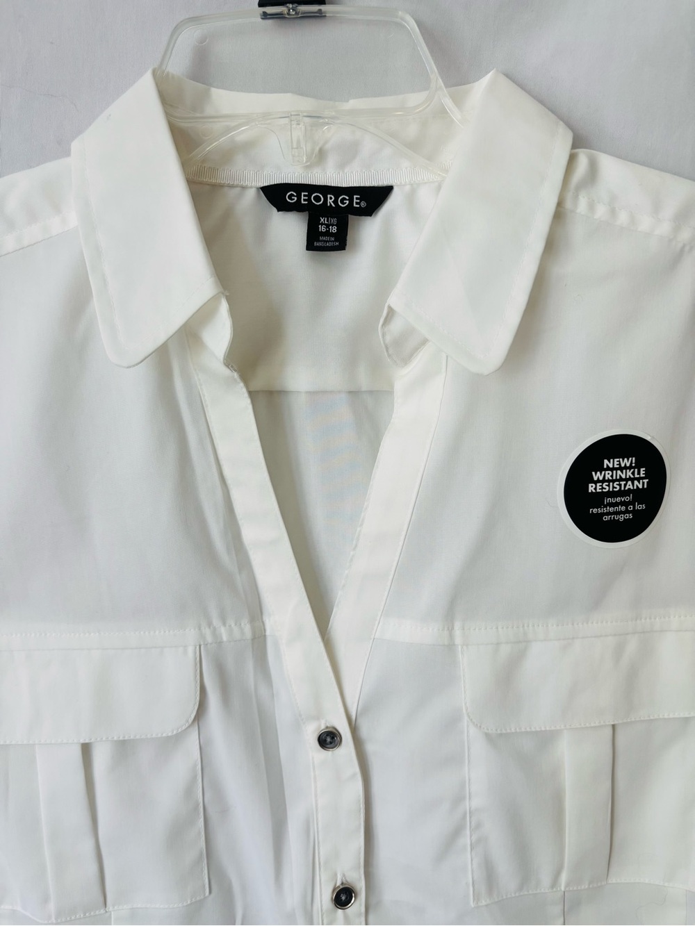 George Wrinkle Resistant White Button Front Blouse XL Office Top - Picture 2 of 4